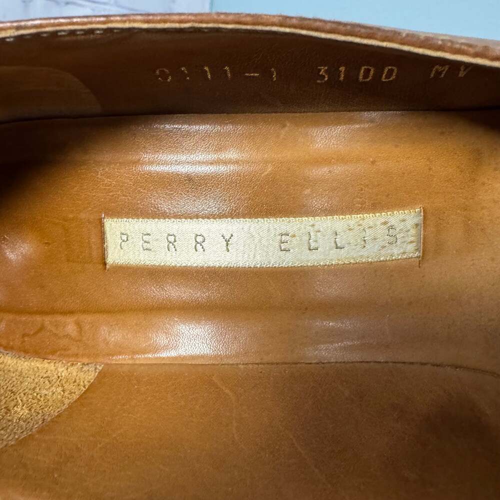 Vintage Perry Ellis Brown Tooled Leather Floral Pumps Made in Italy Size 9 - Picture 6 of 6